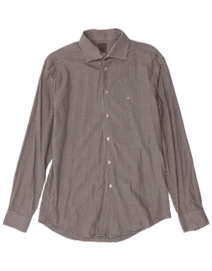 Calvin Klein Mens Slim Fit Shirt Size 39 15 1/2 Medium Grey Houndstooth