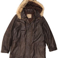 Vintage Womens Hooded Leather Coat IT 48 XL Brown