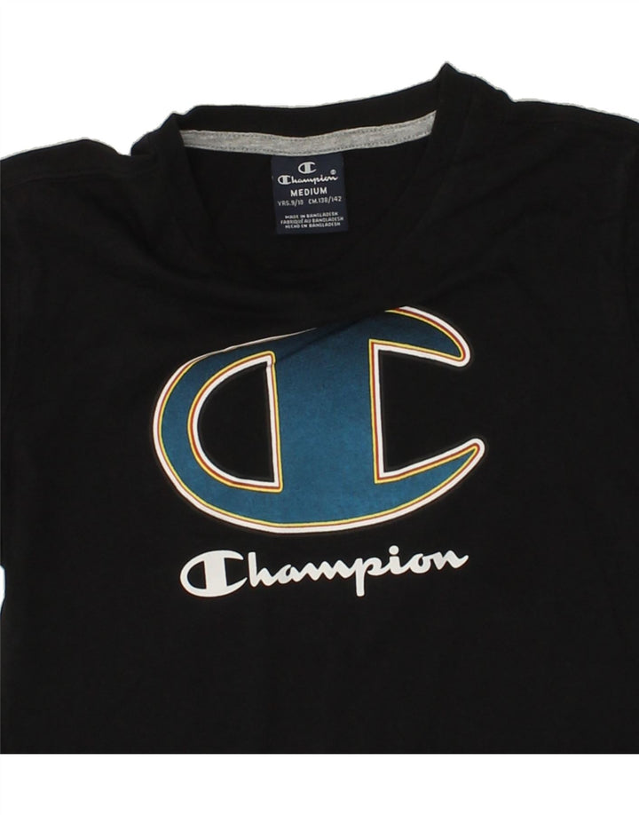 CHAMPION Boys Graphic T-Shirt Top 9-10 Years Medium Black Cotton Vintage Champion and Second-Hand Champion from Messina Hembry 