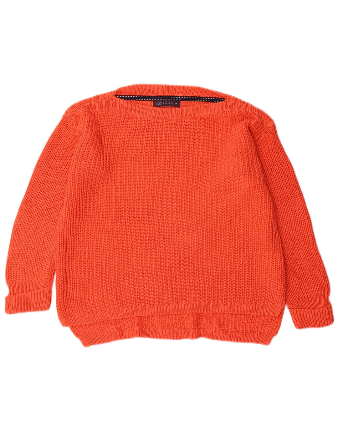 Marks & Spencer Womens Boat Neck Jumper Sweater UK 12 Medium Orange Cotton