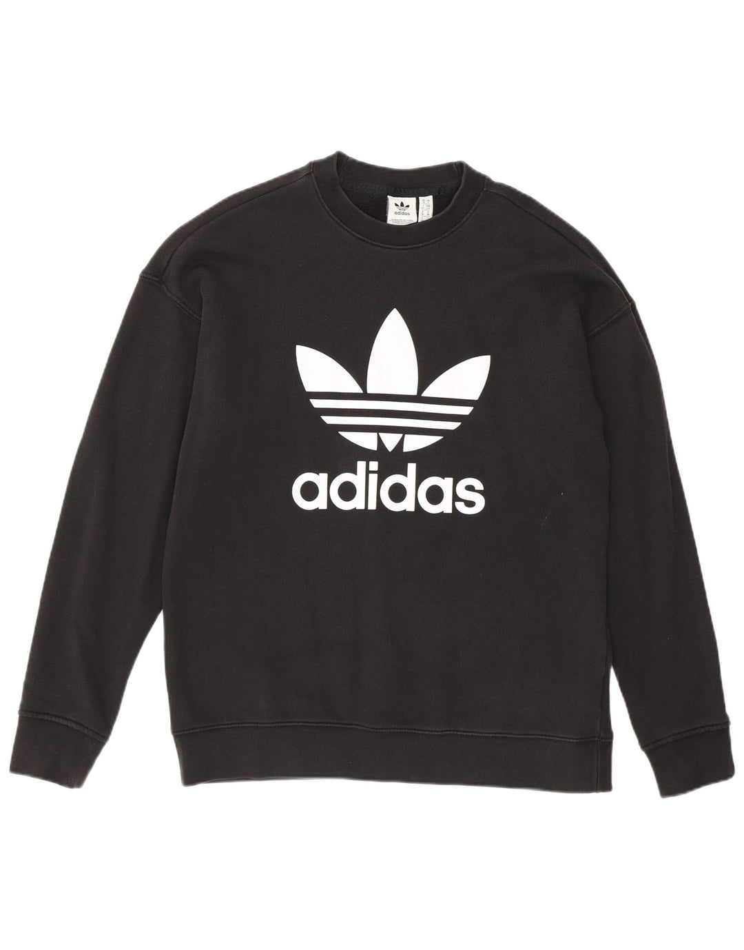 Adidas Womens Graphic Oversized Sweatshirt Jumper UK 10 Small Black Cotton