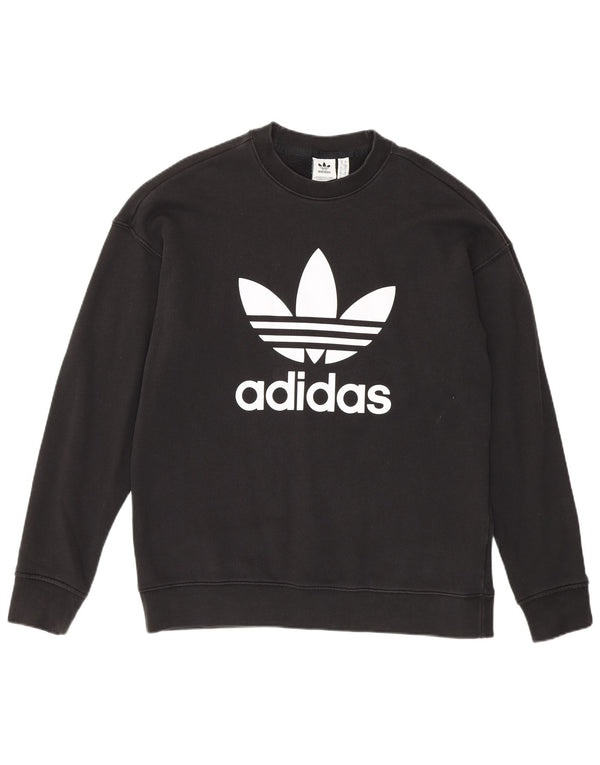 Adidas Womens Graphic Oversized Sweatshirt Jumper UK 10 Small Black Cotton