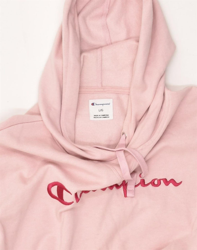 CHAMPION Womens Graphic Hoodie Jumper UK 16 Large Pink Cotton | Vintage Champion | Thrift | Second-Hand Champion | Used Clothing | Messina Hembry 