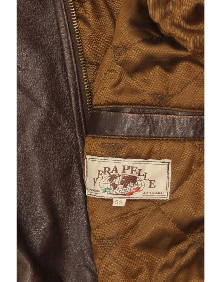 Vintage Mens Military Leather Jacket IT 52 XL Brown Leather