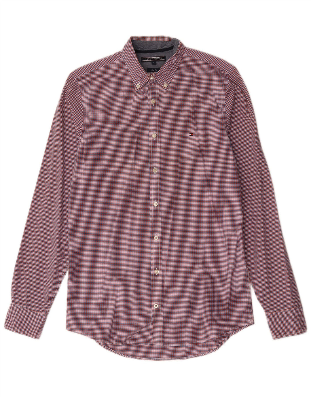 Tommy Hilfiger Mens Slim Fit Shirt Small Red Gingham Cotton