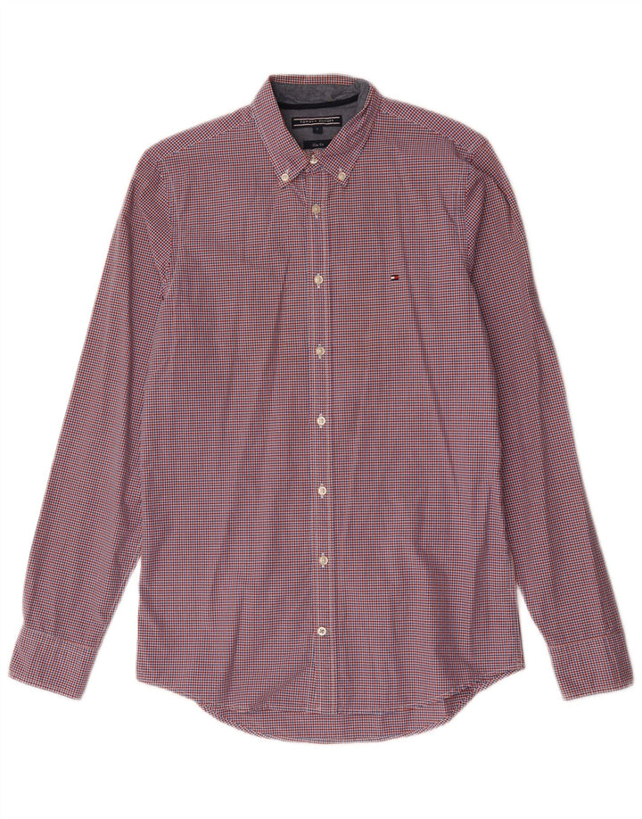 Tommy Hilfiger Mens Slim Fit Shirt Small Red Gingham Cotton