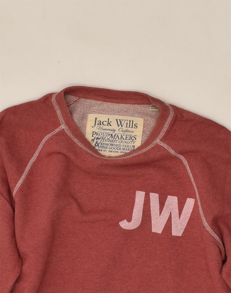 JACK WILLS Mens Graphic Sweatshirt Jumper XS Maroon Cotton | Vintage Jack Wills | Thrift | Second-Hand Jack Wills | Used Clothing | Messina Hembry 