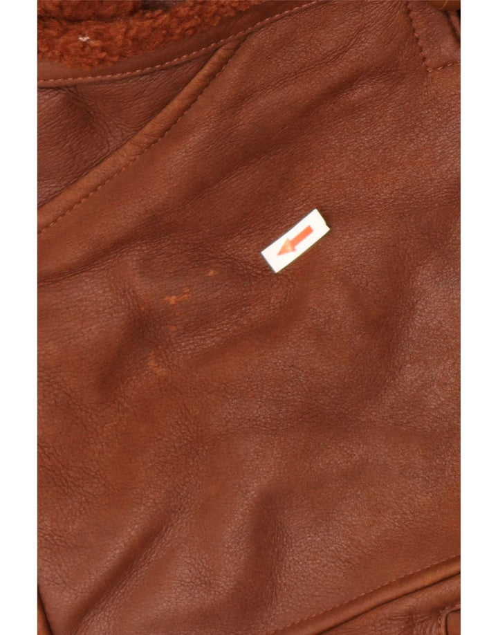 Vintage Womens Oversized Shearling Jacket EU 42 Large Brown