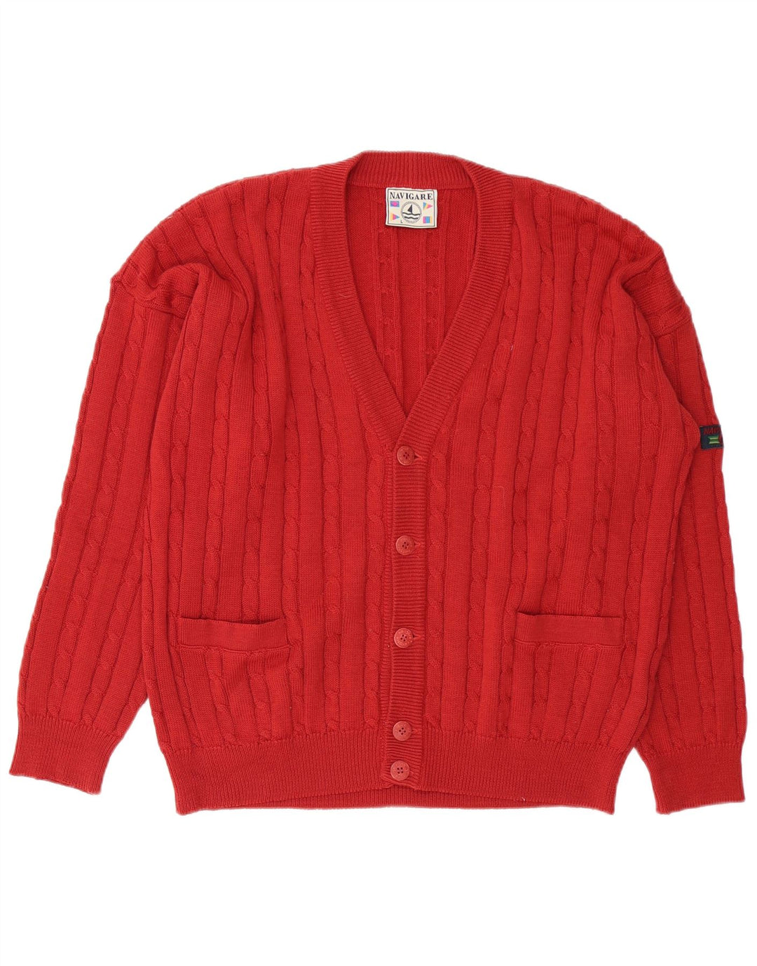 NAVIGARE Mens Cardigan Sweater Large Red