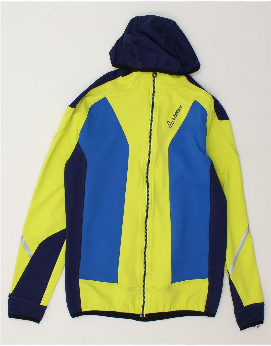 LOFFLER Mens Hooded Tracksuit Top Jacket Medium Yellow Colourblock Vintage Loffler and Second-Hand Loffler from Messina Hembry 