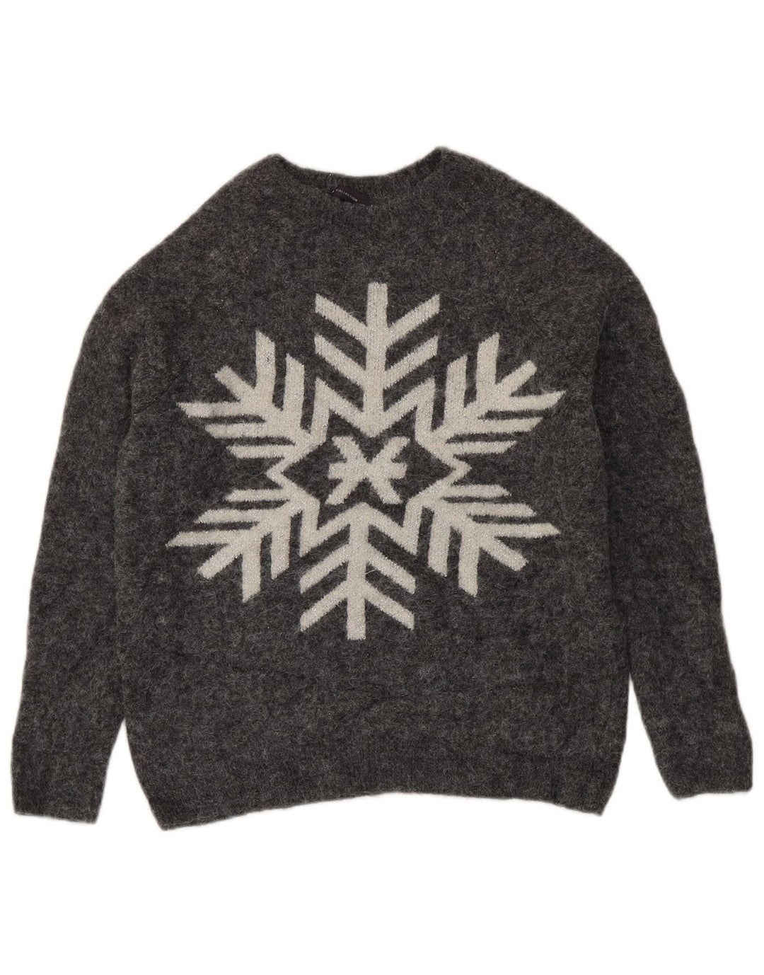 Marks & Spencer Womens Graphic Boat Neck Jumper Sweater UK 10 Small Grey