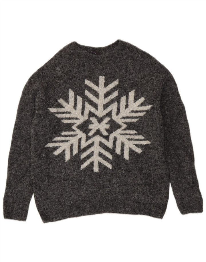 Marks & Spencer Womens Graphic Boat Neck Jumper Sweater UK 10 Small Grey