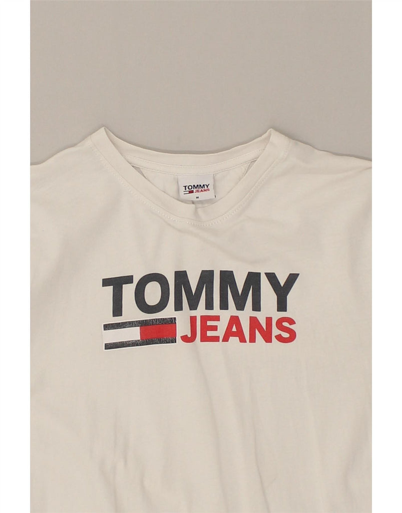 TOMMY HILFIGER Mens Graphic T-Shirt Top Medium White Cotton Vintage Tommy Hilfiger and Second-Hand Tommy Hilfiger from Messina Hembry 