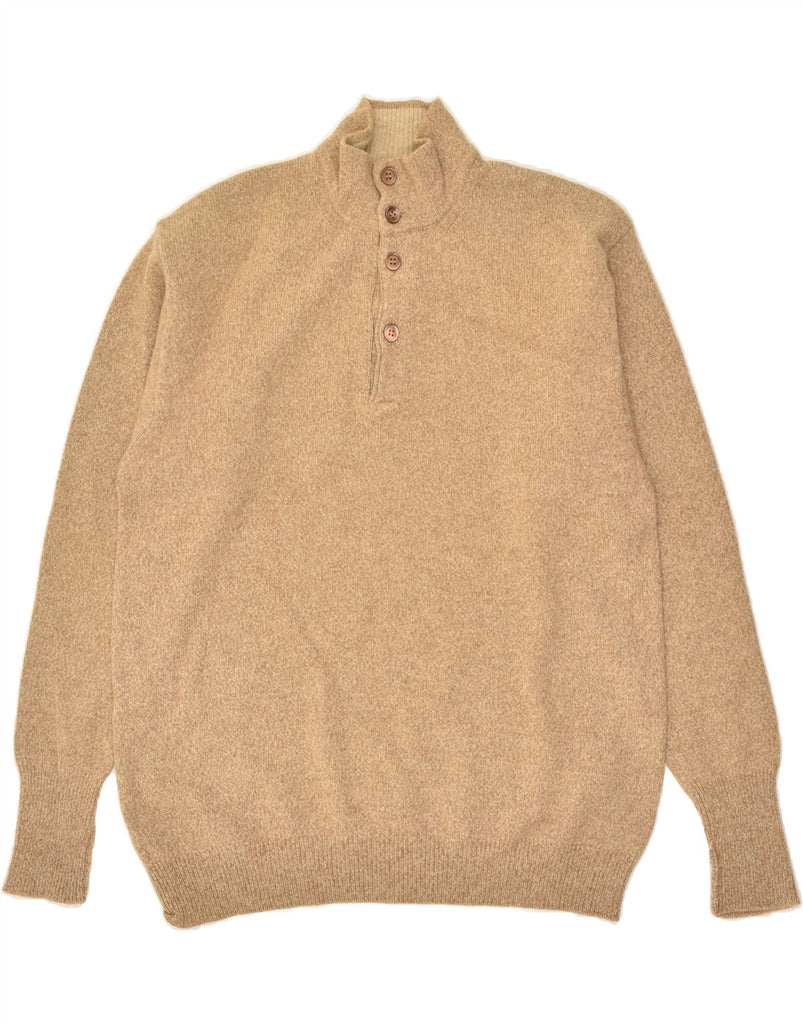 VINTAGE Mens Button Neck Jumper Sweater IT 48 Medium Beige Wool | Vintage Vintage | Thrift | Second-Hand Vintage | Used Clothing | Messina Hembry 