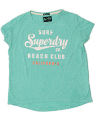 SUPERDRY Womens Boyfriend Fit Graphic T-Shirt Top UK 10 Small Turquoise