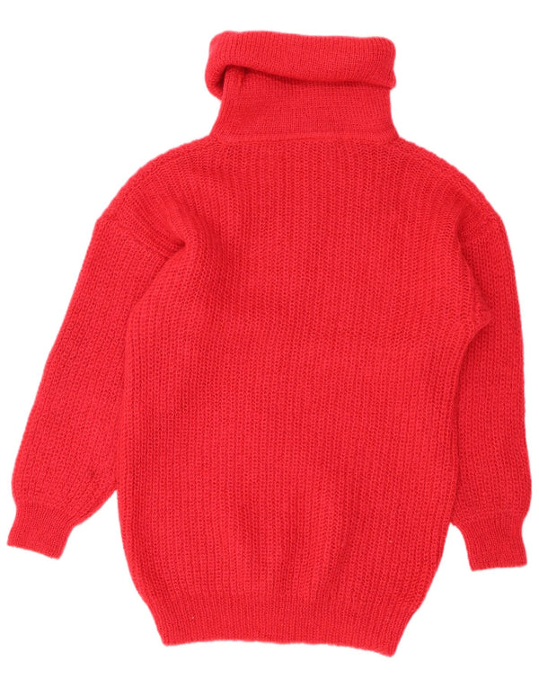 VINTAGE Womens Longline Roll Neck Jumper Sweater UK 14/16 Large Red Mohair