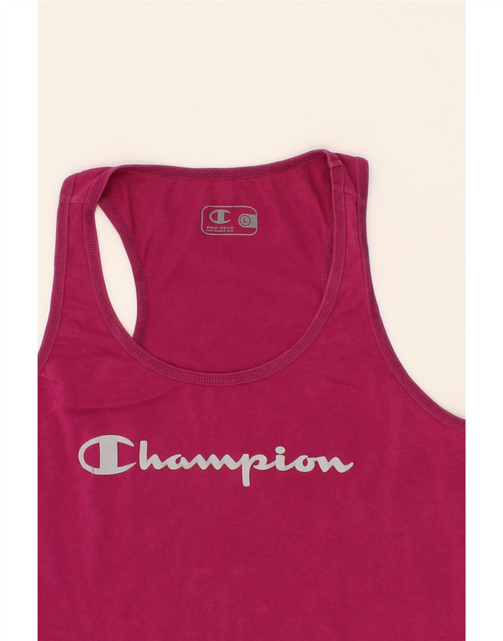 CHAMPION Womens Graphic Vest Top UK 14 Large Pink Vintage Champion and Second-Hand Champion from Messina Hembry 