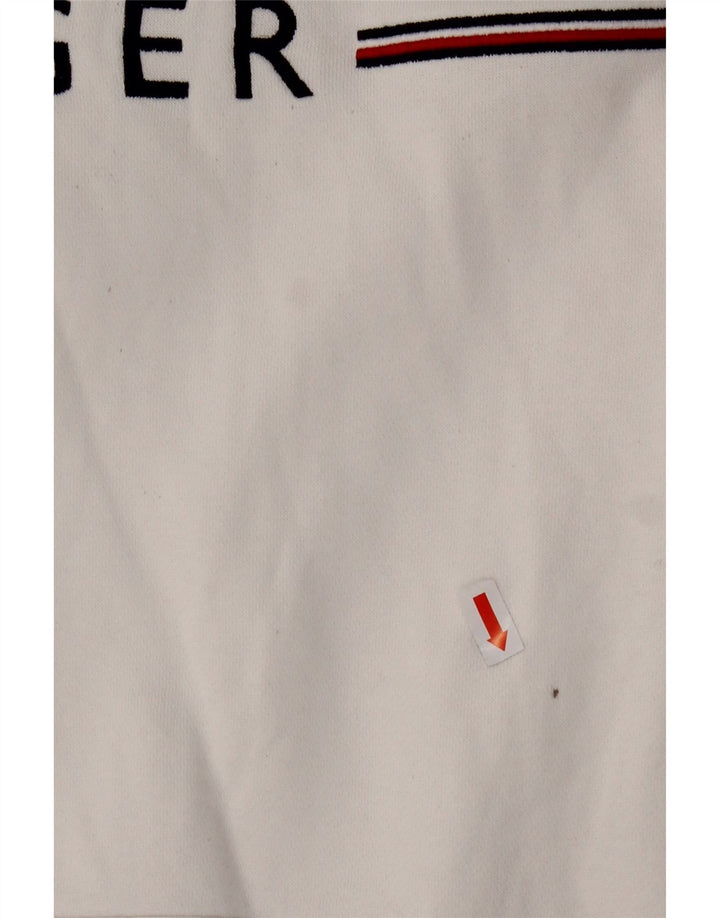 TOMMY HILFIGER Mens Graphic Hoodie Jumper Large White Cotton