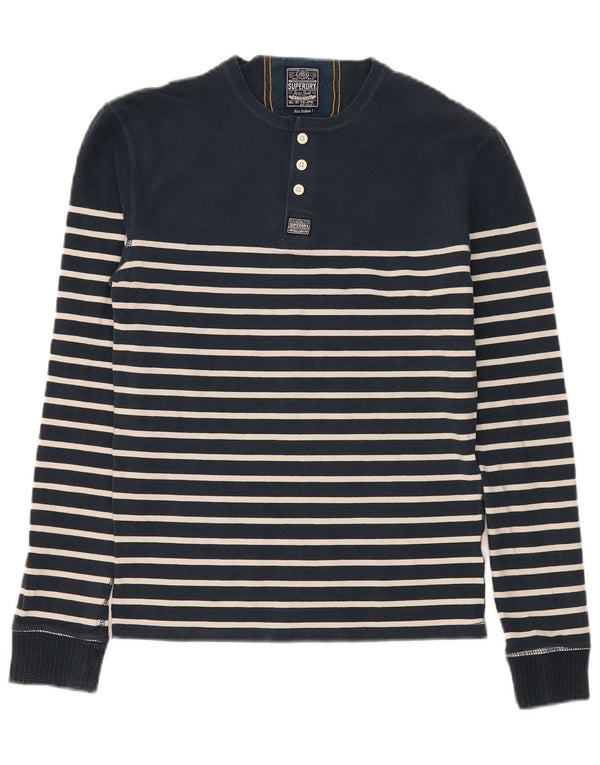 Superdry Mens Regular Top Long Sleeve Medium Navy Blue Striped Cotton
