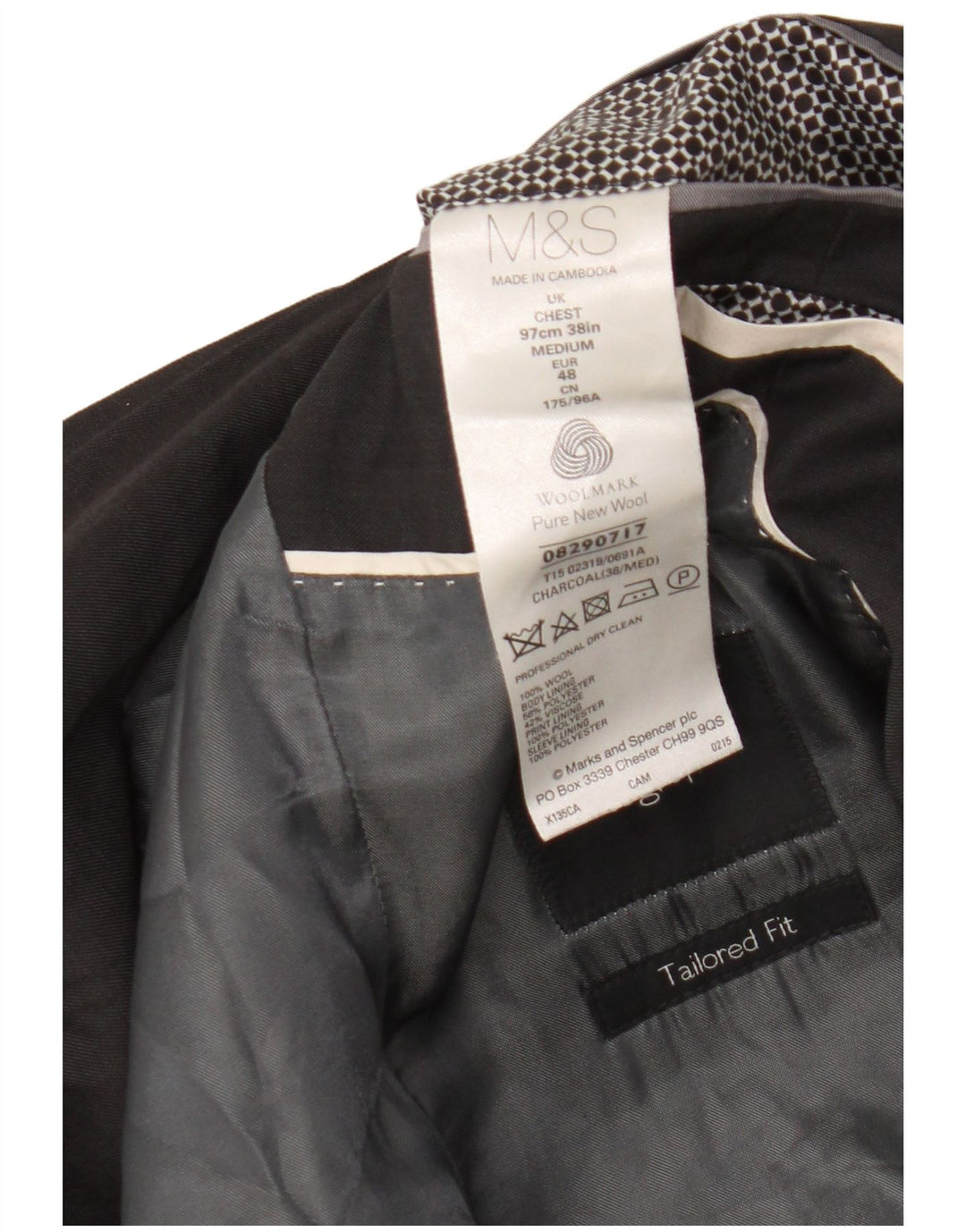 Marks & Spencer Mens 2 Button Blazer Jacket UK 38 Medium Grey New Wool