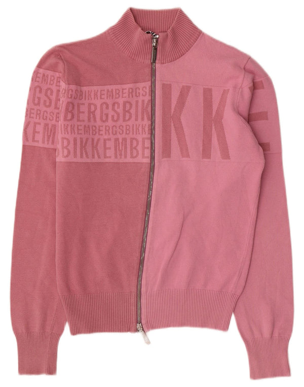 Bikkembergs Womens Graphic Cardigan Sweater UK 14 Medium Pink Colourblock