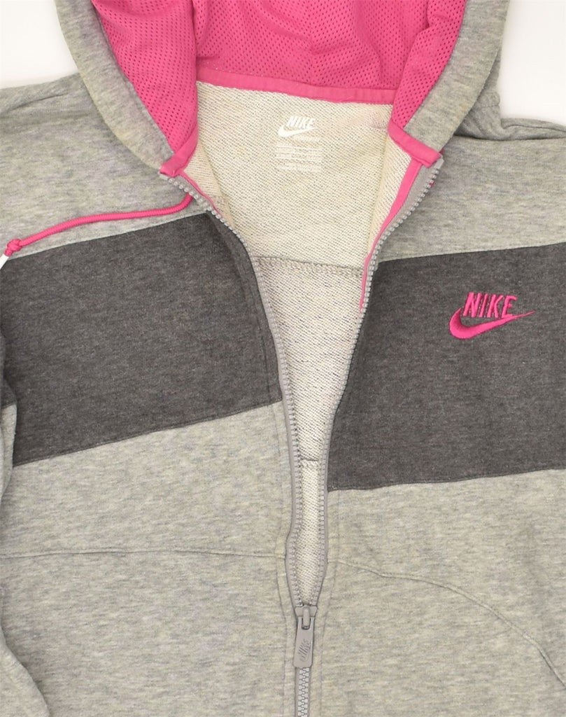 NIKE Womens Zip Hoodie Sweater UK 12/14 Medium Grey Colourblock Cotton | Vintage Nike | Thrift | Second-Hand Nike | Used Clothing | Messina Hembry 