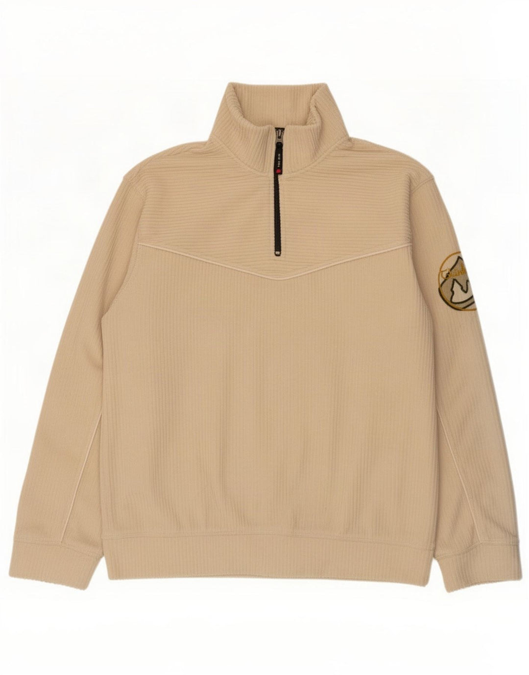 Think Pink Mens Zip Neck Fleece Jumper Large Beige Polyester