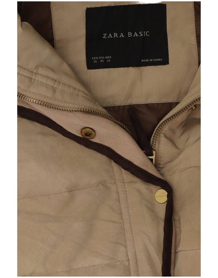 Zara Womens Padded Jacket UK 18 XL Beige Polyester