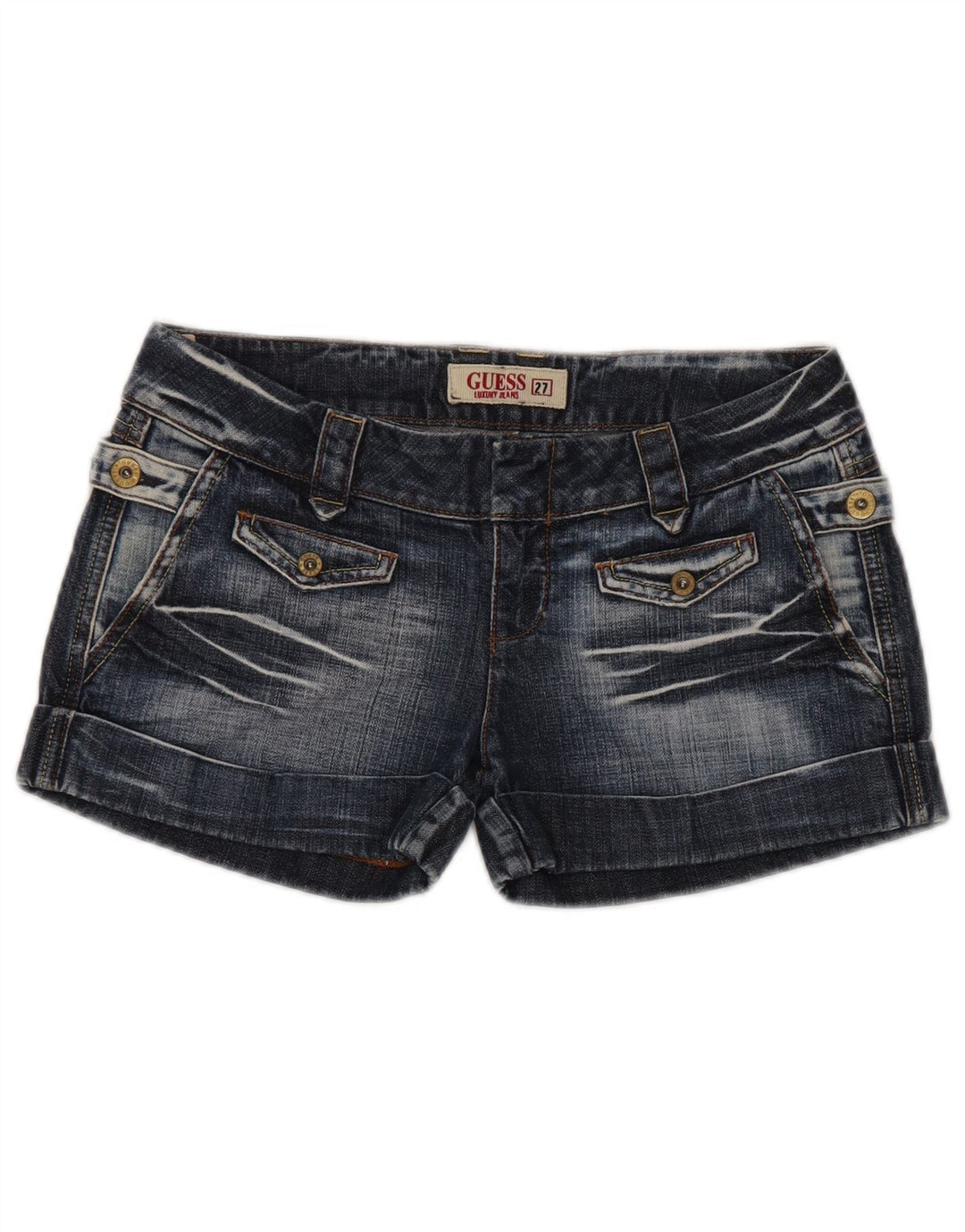 GUESS Womens Low Waist Denim Shorts W27 Small Blue Cotton