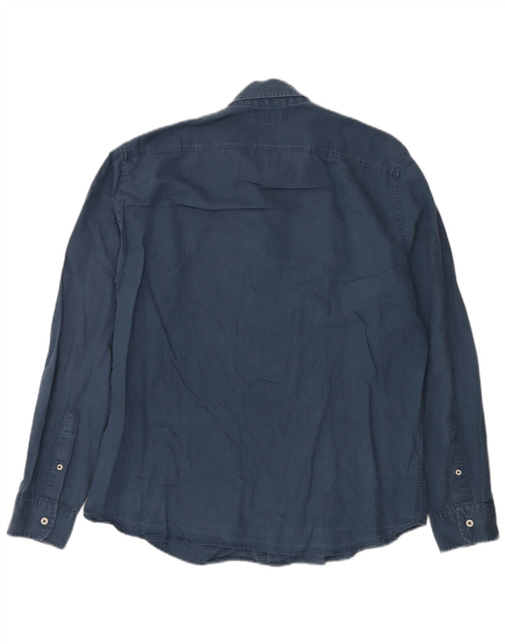 Timberland Mens Slim Fit Shirt Large Navy Blue Linen