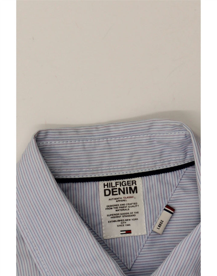 TOMMY HILFIGER Mens Shirt Large Blue Pinstripe Cotton Vintage Tommy Hilfiger and Second-Hand Tommy Hilfiger from Messina Hembry 