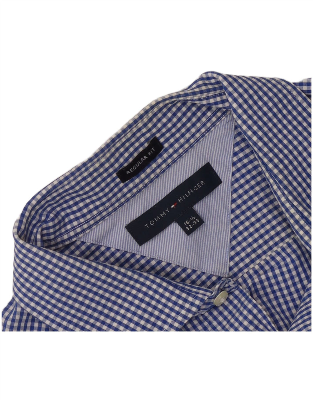 Tommy Hilfiger Mens Regular Fit Shirt Size 16 1/2 Large Blue Gingham