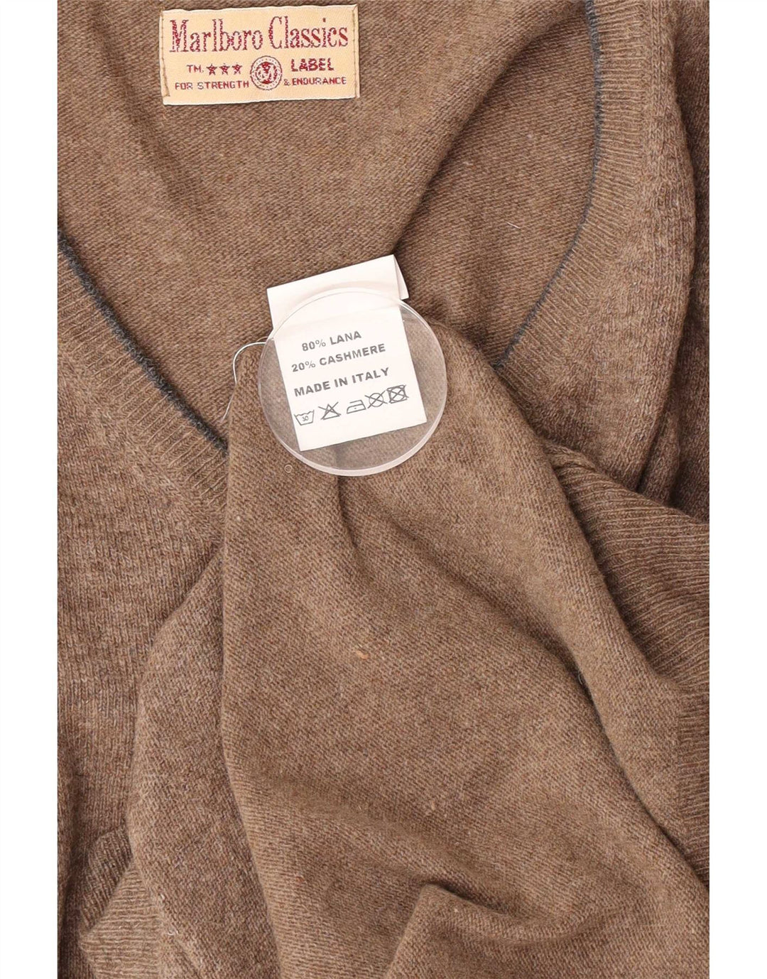 Marlboro Classics Mens V-Neck Jumper Sweater XL Beige Wool