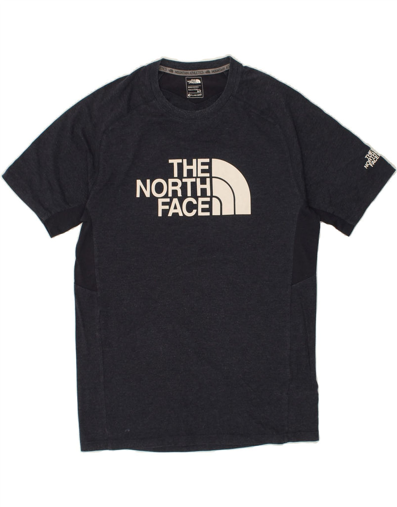 THE NORTH FACE Mens Graphic T-Shirt Top Small Navy Blue Colourblock Cotton | Vintage The North Face | Thrift | Second-Hand The North Face | Used Clothing | Messina Hembry 