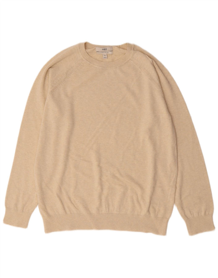 Marks & Spencer Mens Crew Neck Jumper Sweater Large Beige Cotton
