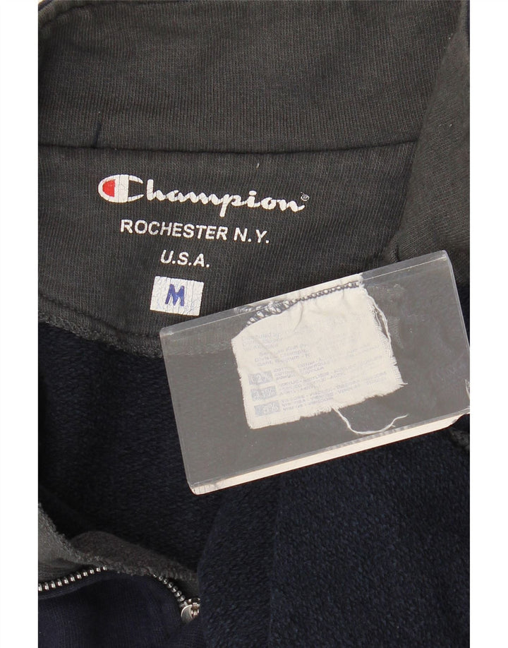 CHAMPION Mens Zip Neck Sweatshirt Jumper Medium Navy Blue Cotton