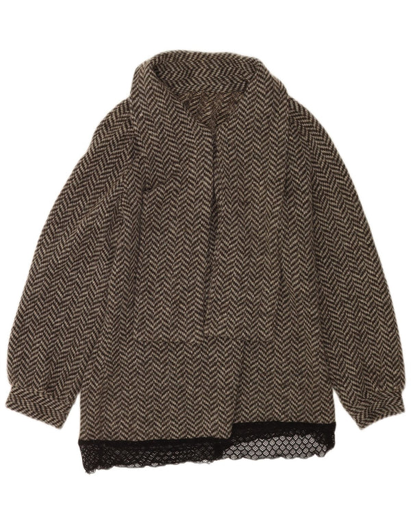 Vintage Womens Shawl Neck Jumper Sweater UK 16 Large Green Herringbone