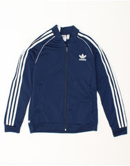 ADIDAS Boys Tracksuit Top Jacket 11-12 Years Navy Blue Polyester