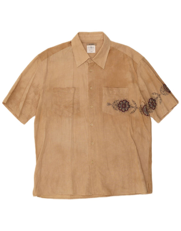 Ferre Mens Short Sleeve Shirt XL Beige Floral Cotton