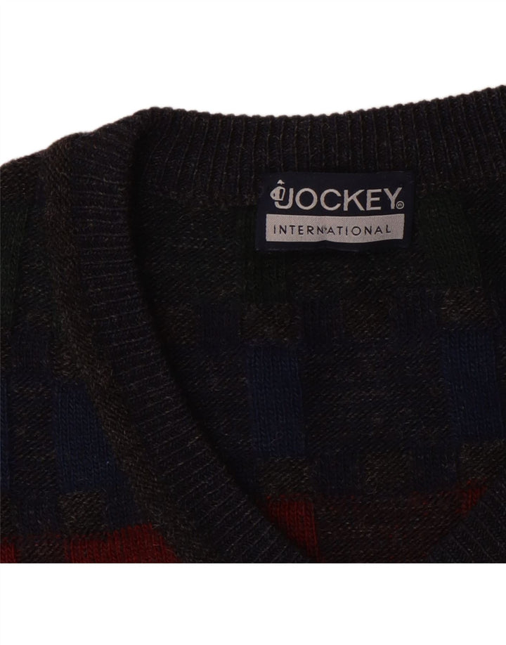 Jockey Mens V-Neck Jumper Sweater 2XL Grey Check