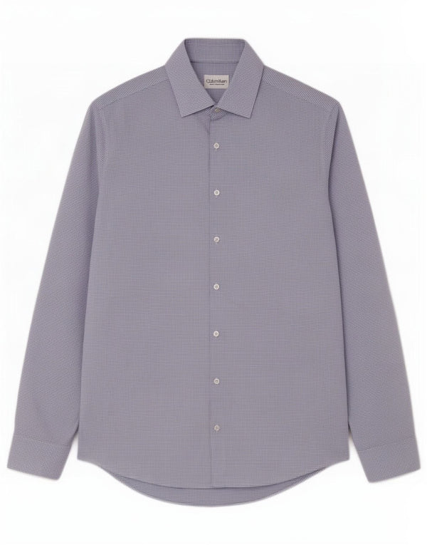 Calvin Klein Mens Slim Fit Shirt Size 39 15 1/2 Medium Blue Check Cotton