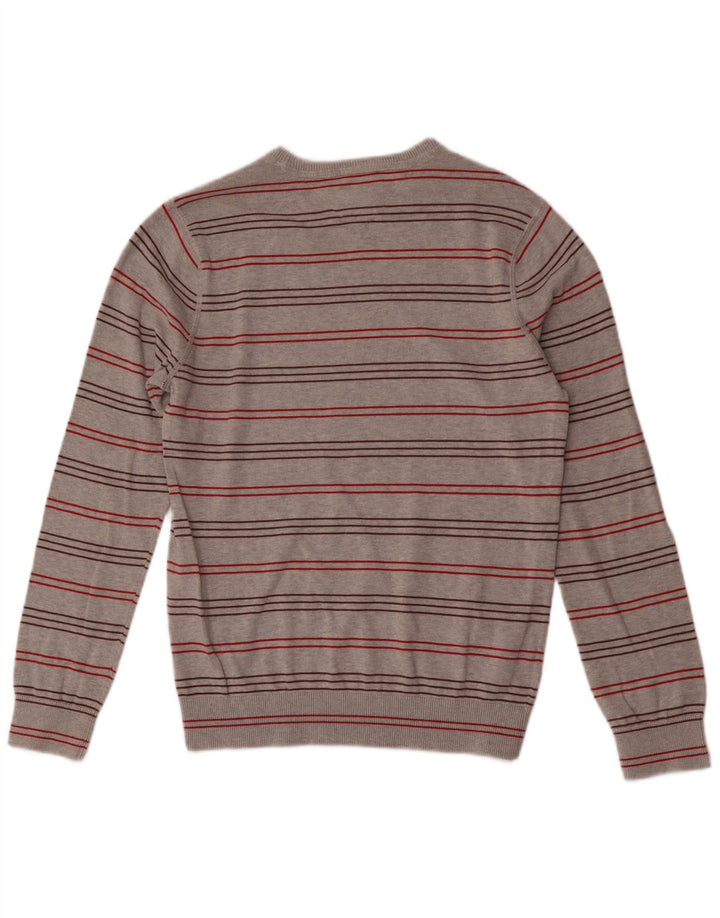 TOMMY HILFIGER Mens Crew Neck Jumper Sweater Medium Grey Striped Cotton