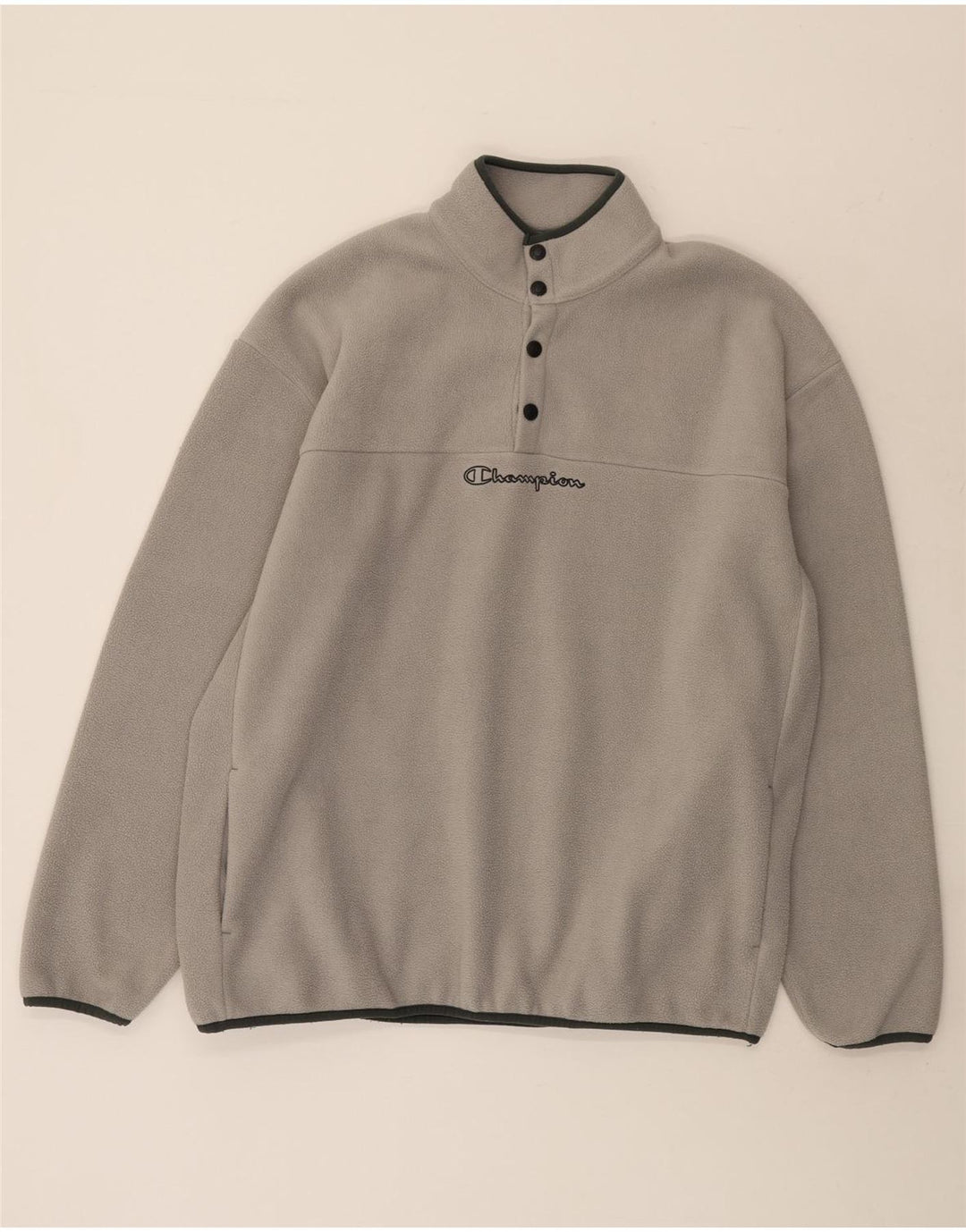 Champion Mens Button Neck Fleece Jumper Large Grey Polyester