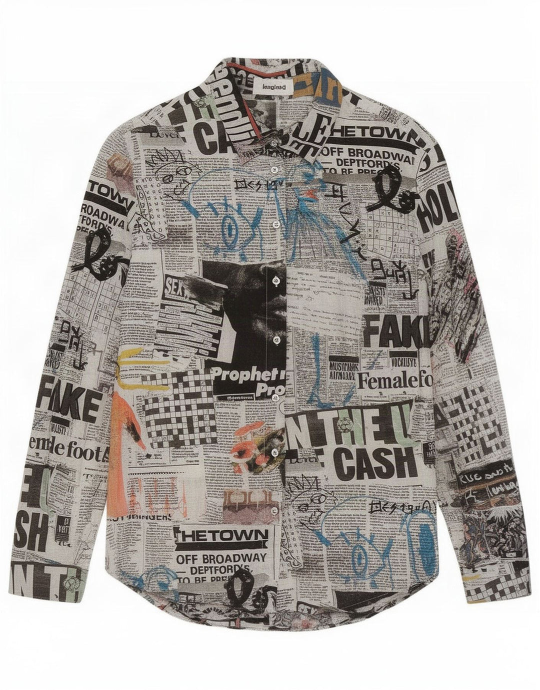 Desigual Womens Newspaper Graphic Shirt UK 14 Medium Multicoloured Cotton