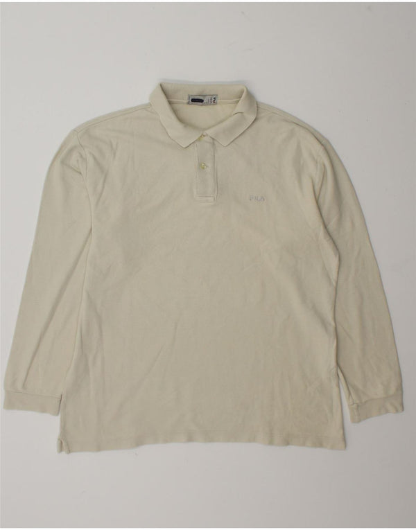 Fila Mens Long Sleeve Polo Shirt IT 50 Medium Off White Cotton
