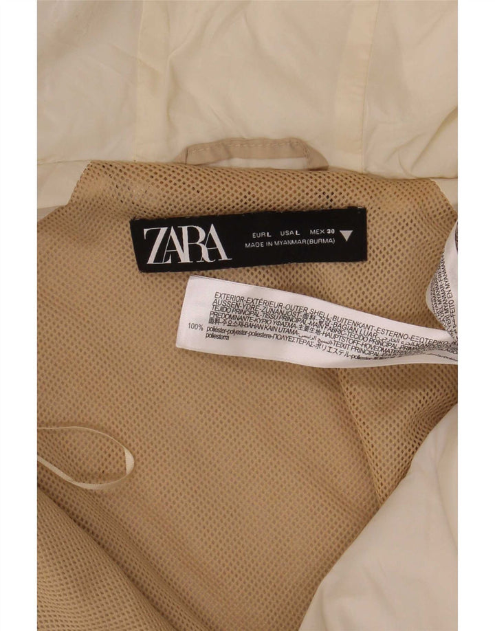 Zara Womens Hooded Quilted Jacket UK 16 Large Beige Colourblock Polyester