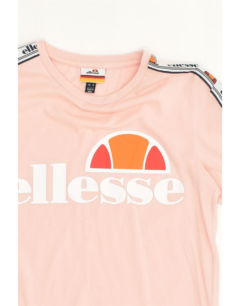 ELLESSE Womens Graphic Top Long Sleeve UK 4 XS Pink Cotton | Vintage Ellesse | Thrift | Second-Hand Ellesse | Used Clothing | Messina Hembry 