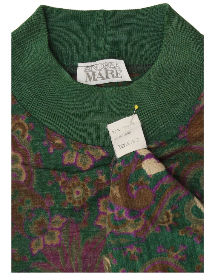 Andrea Mare Womens Turtle Neck Jumper Sweater UK 14 Medium Green Paisley