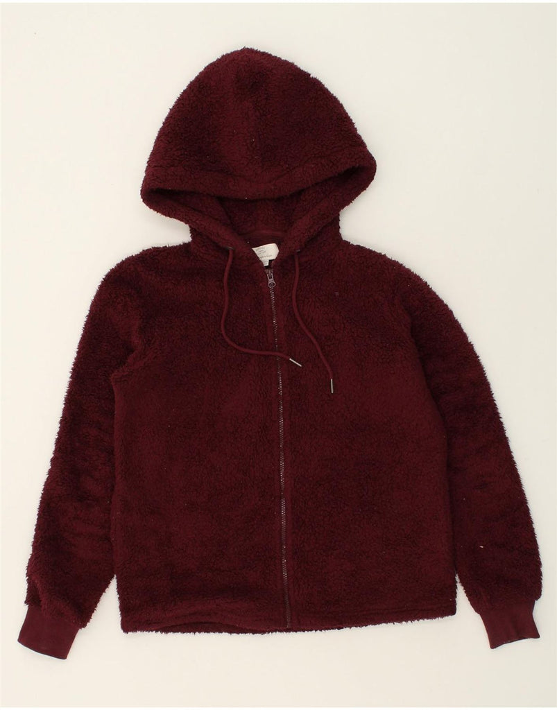 FAT FACE Womens Loose Fit Hooded Fleece Jacket UK 8 Small Burgundy | Vintage Fat Face | Thrift | Second-Hand Fat Face | Used Clothing | Messina Hembry 