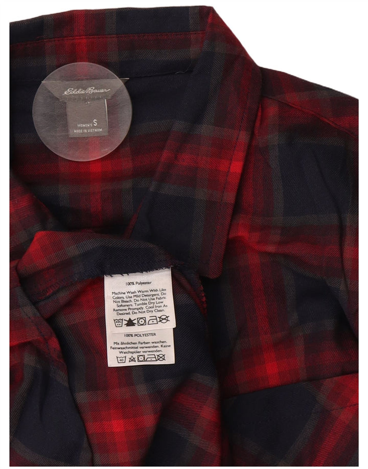 EDDIE BAUER Womens Flannel Shirt UK 10 Small Navy Blue Check Polyester